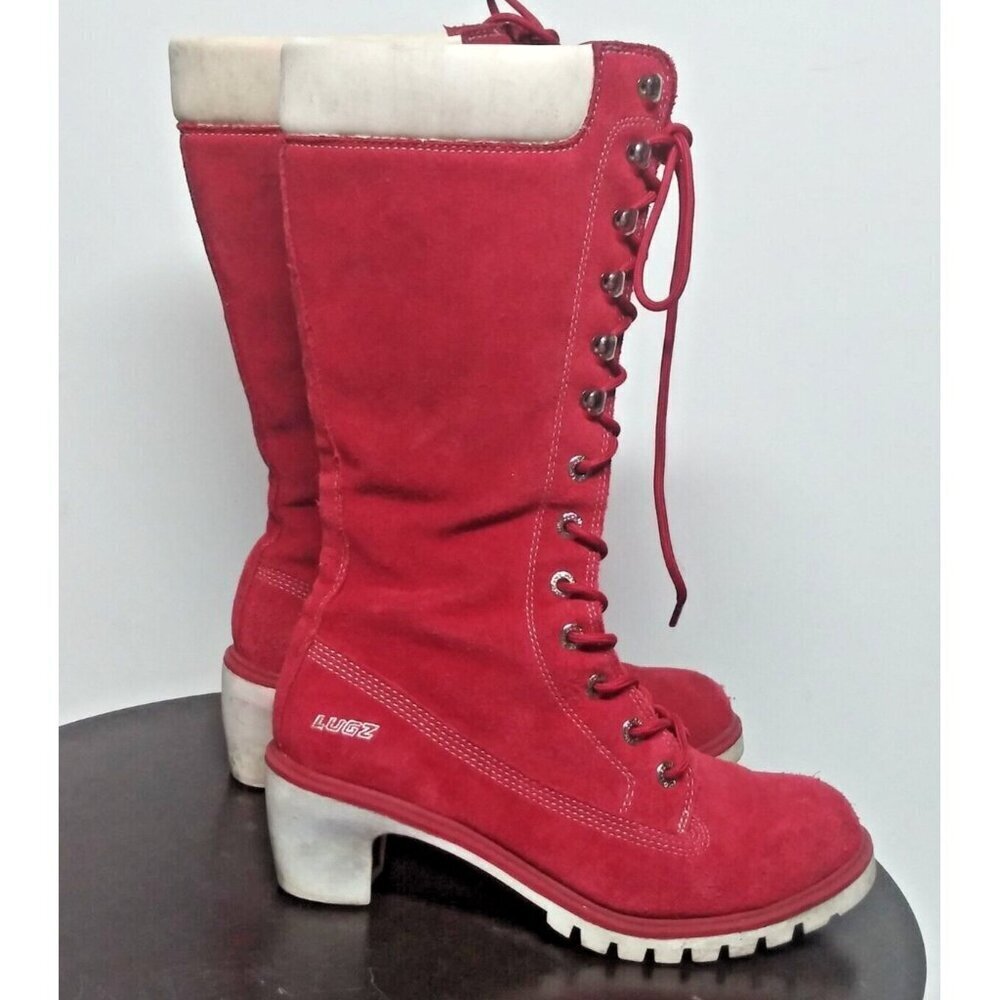 Lugz Grotto II MARS Women's Boots US 8 EUR 39 suede red white lace up heeled GUC